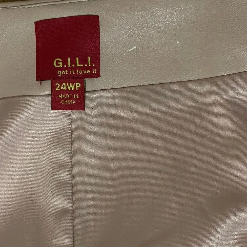 GILI Faux Leather Motorcycle Skirt 24 p QVC BUTTERY SOFT Beige Zipper Close Wrap